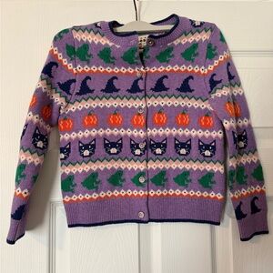 Mini Boden Purple Kids Cardigan with Halloween Motif